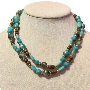 ⭐️3/$25⭐️ Blue Gold Wood Beaded Necklace